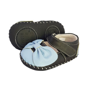 2FeetTall | Girls leather baby shoes with bow side on