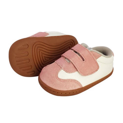 2FeetTall | Pink leather and suede baby sneaker with rubber sole side on