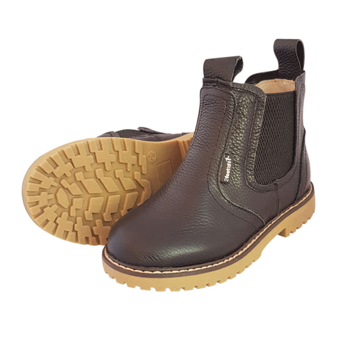 2FeetTall | Children's black leather Angus boots side on