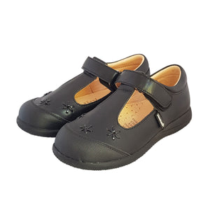 2FeetTall | Girls black leather T-bar School Shoes