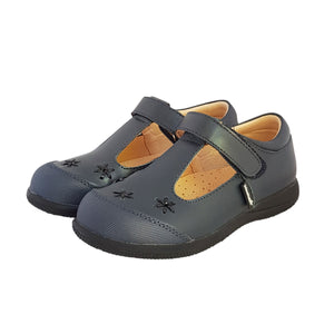 2FeetTall | Girls navy leather T-bar School Shoes