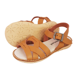 2FeetTall | Girls tan Coast leather sandals side on