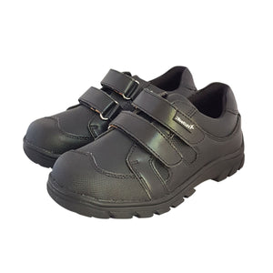 2FeetTall | Boys black leather velcro School Shoes