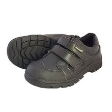 Load image into Gallery viewer, 2FeetTall | Boys black leather velcro School Shoes side on