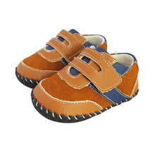 Load image into Gallery viewer, 2FeetTall | Brown and blue leather and suede baby shoes