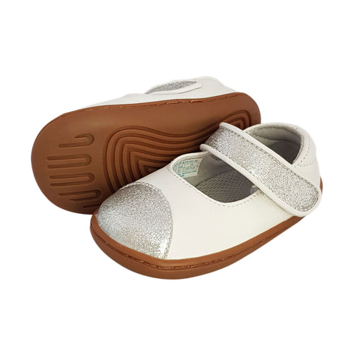 2FeetTall | Silver Microfibre Girls Toddler shoe side on