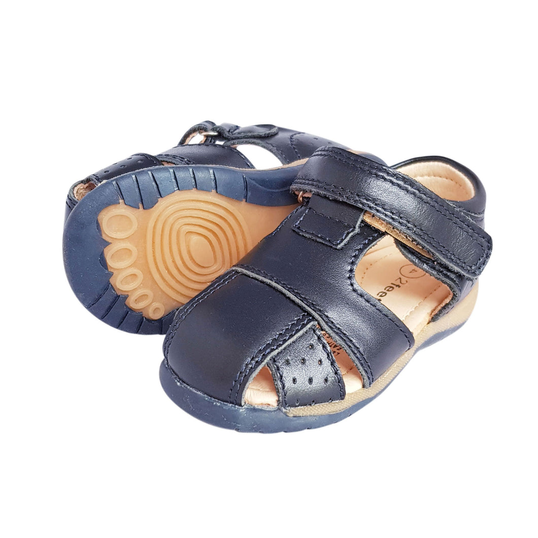 2FeetTall | Navy leather Toddler Sandal side on